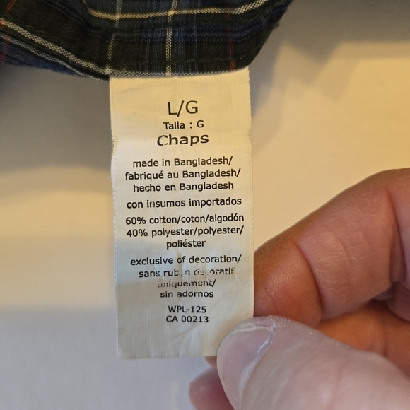 Chaps Easy Care Mens Long Sleeve Button Down Shirt Sz Large Green Blue Red Plaid - Picture 9 of 12